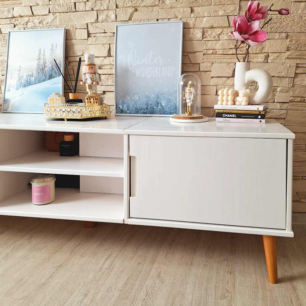 TV Cabinet MOLDE White 158x40x49 cm Solid Wood Pine