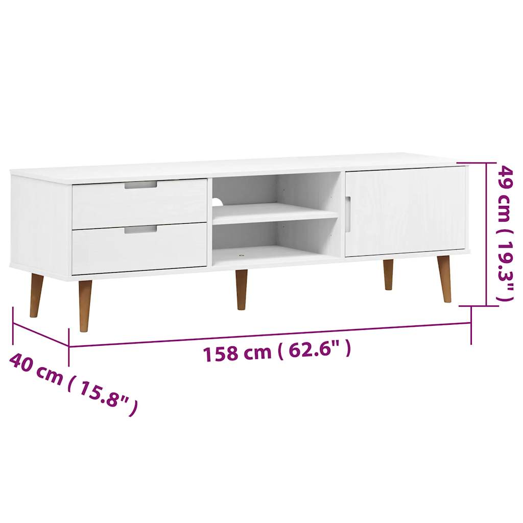 TV Cabinet MOLDE White 158x40x49 cm Solid Wood Pine