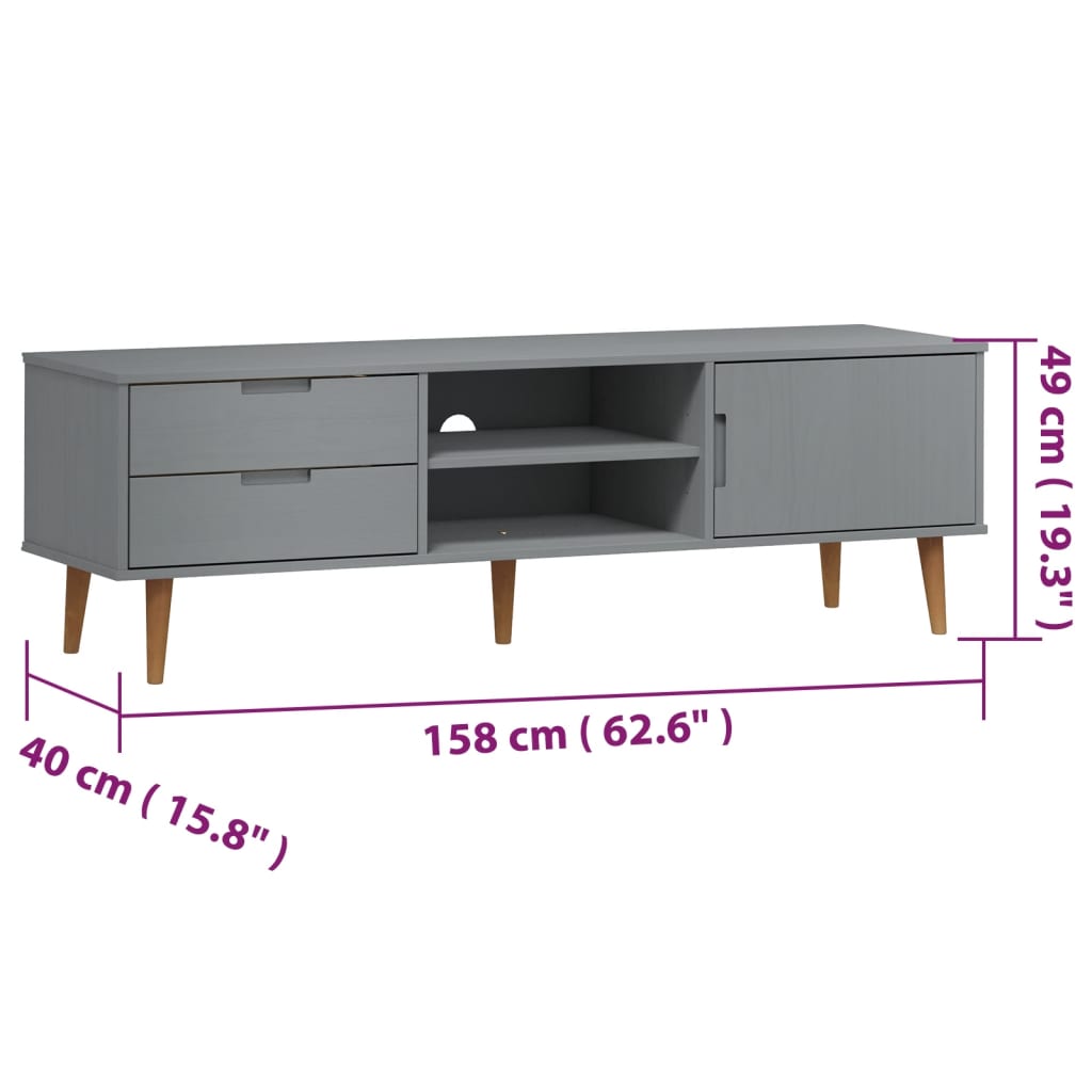 TV Cabinet MOLDE Grey 158x40x49 cm Solid Wood Pine