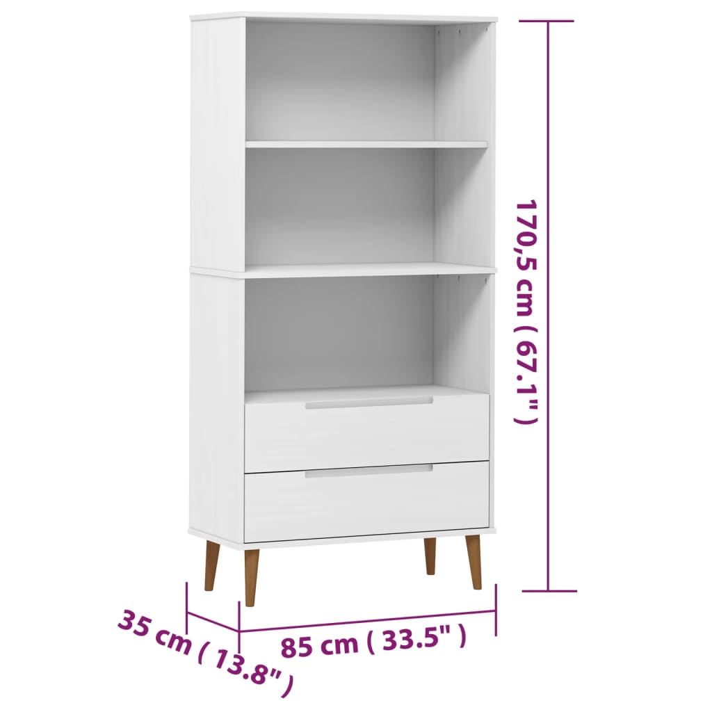 Bookcase MOLDE White 85x35x170,5 cm Solid Wood Pine