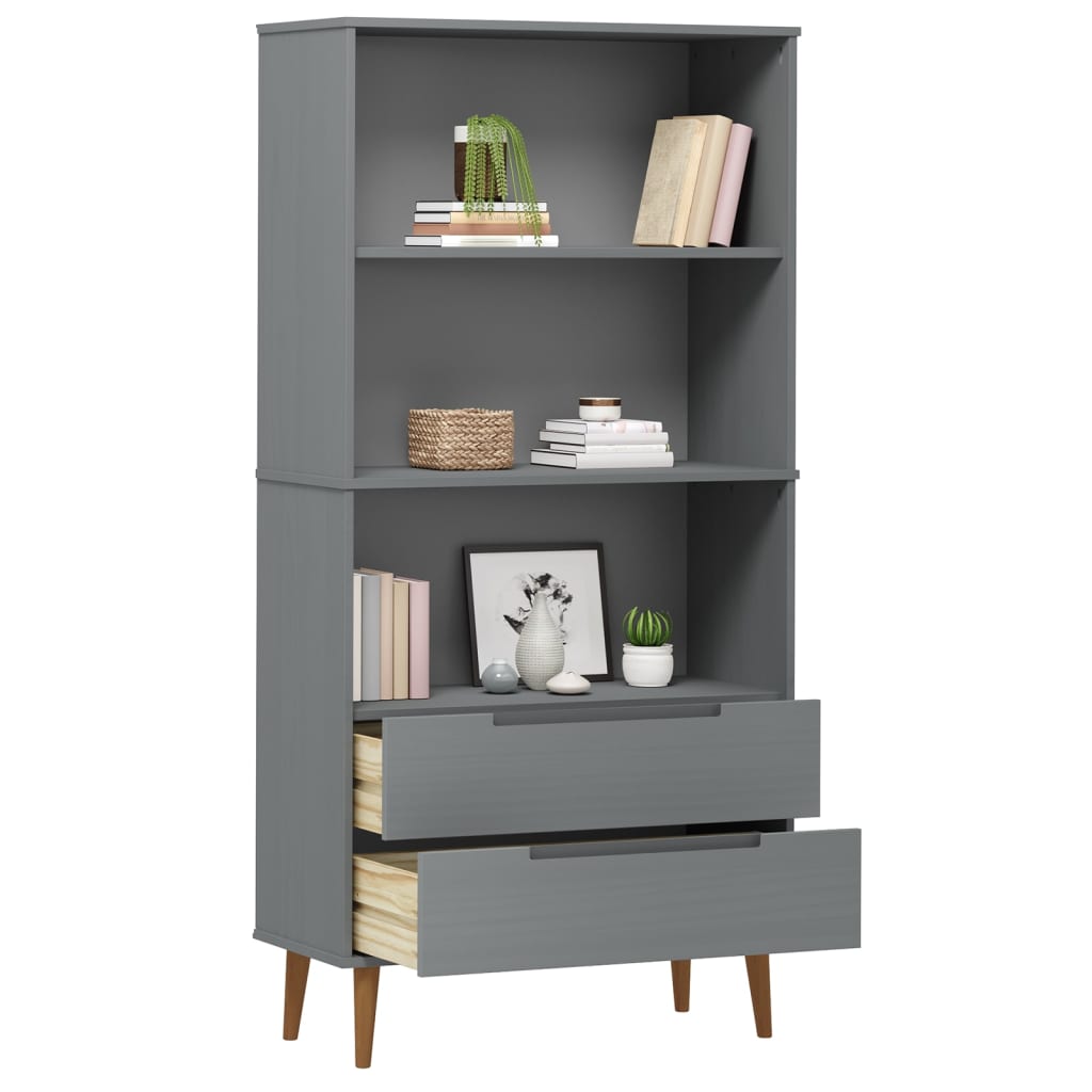 Bookcase MOLDE Grey 85x35x170,5 cm Solid Wood Pine