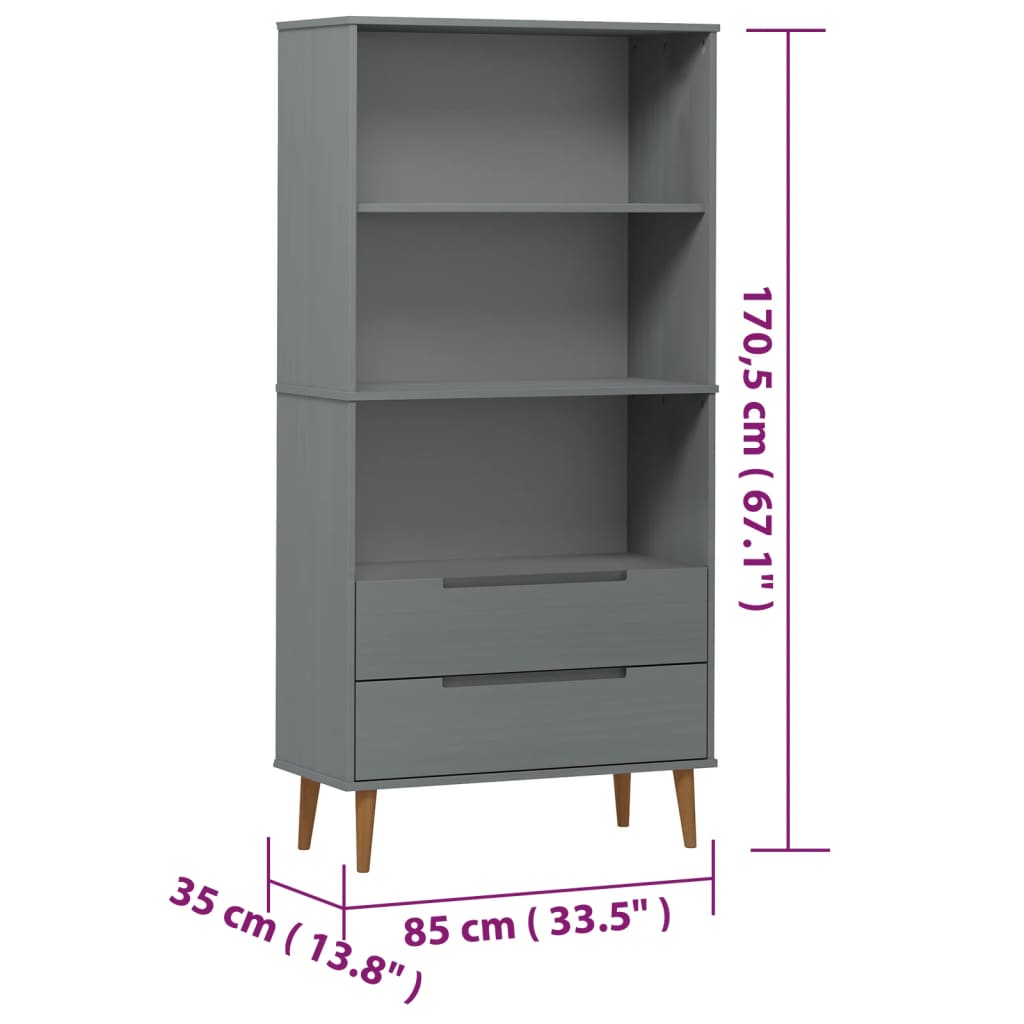 Bookcase MOLDE Grey 85x35x170,5 cm Solid Wood Pine