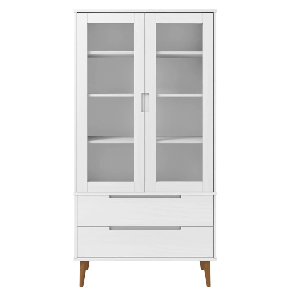 Vitrine Cabinet MOLDE White 90x35x175 cm Solid Wood Pine