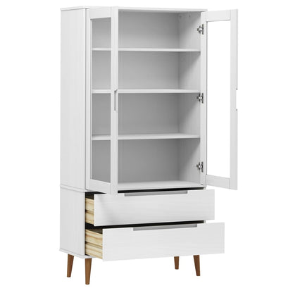 Vitrine Cabinet MOLDE White 90x35x175 cm Solid Wood Pine