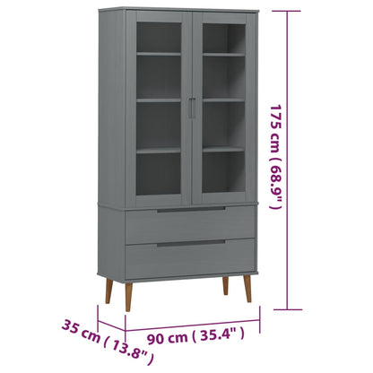 Vitrine Cabinet MOLDE Grey 90x35x175 cm Solid Wood Pine