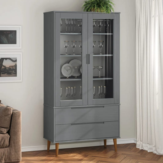 Vitrine Cabinet MOLDE Grey 90x35x175 cm Solid Wood Pine