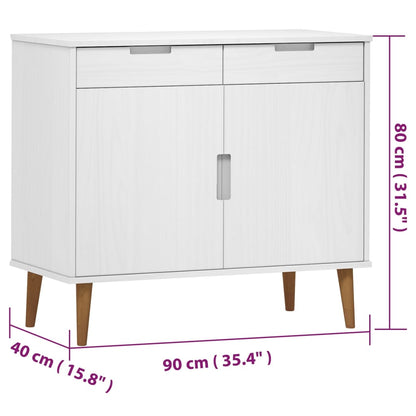 Sideboard MOLDE White 90x40x80 cm Solid Wood Pine