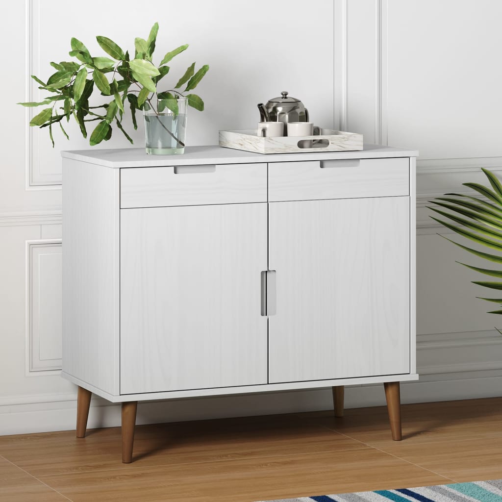 Sideboard MOLDE White 90x40x80 cm Solid Wood Pine