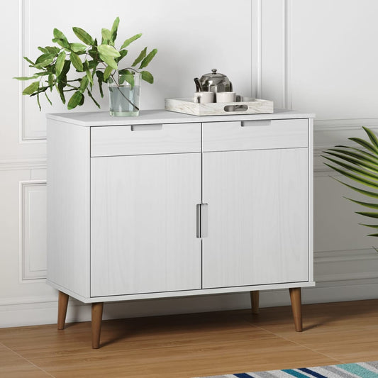 Sideboard MOLDE White 90x40x80 cm Solid Wood Pine