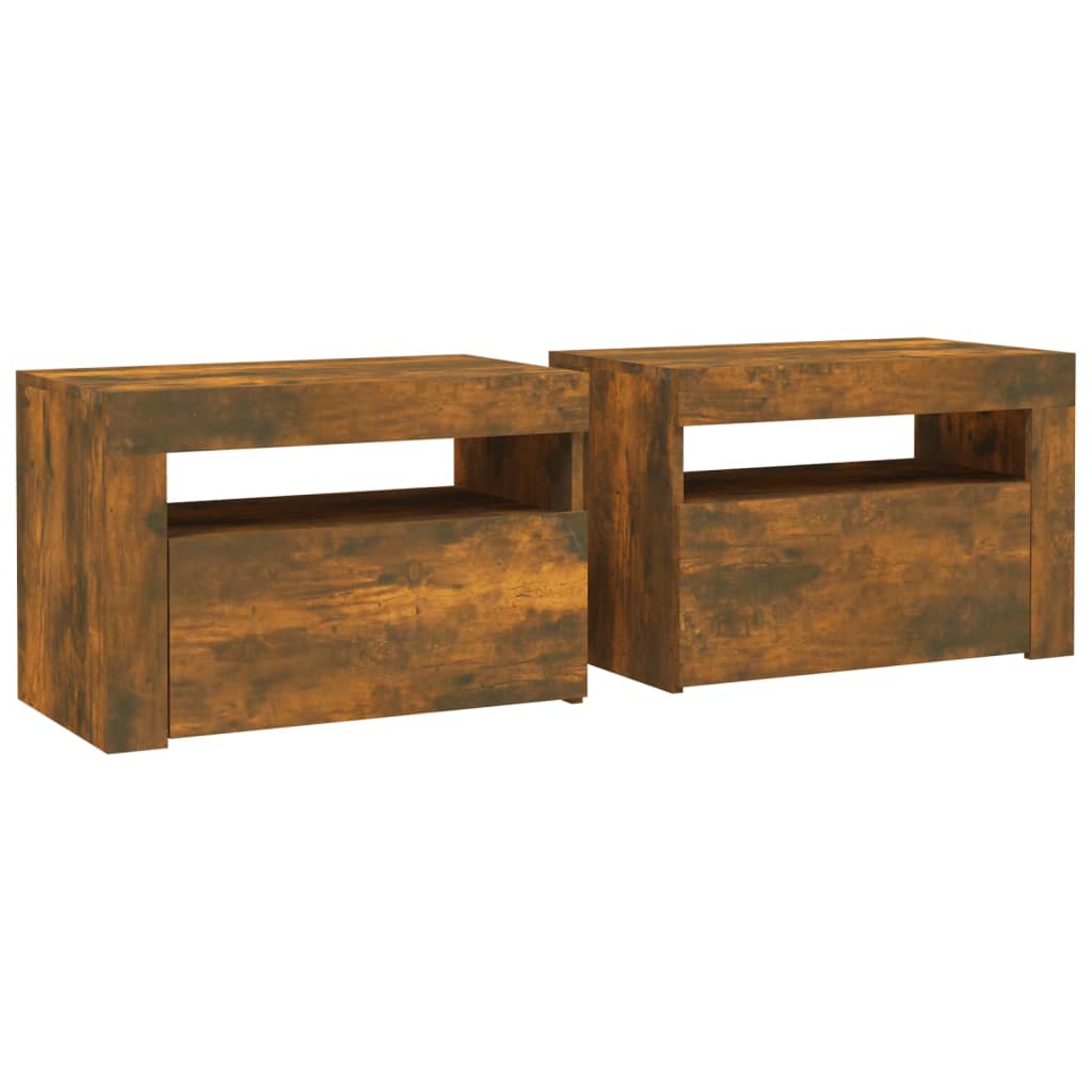 Bedside Cabinets 2 pcs with LEDs Smoked Oak 60x35x40 cm