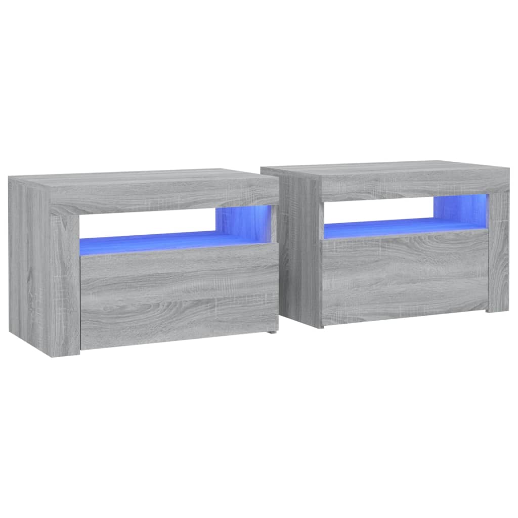 Bedside Cabinets 2 pcs with LEDs Grey Sonoma 60x35x40 cm