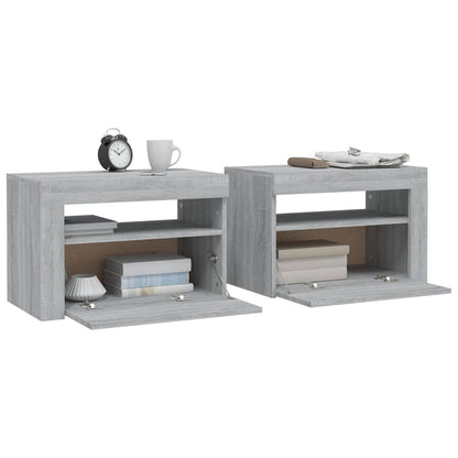 Bedside Cabinets 2 pcs with LEDs Grey Sonoma 60x35x40 cm