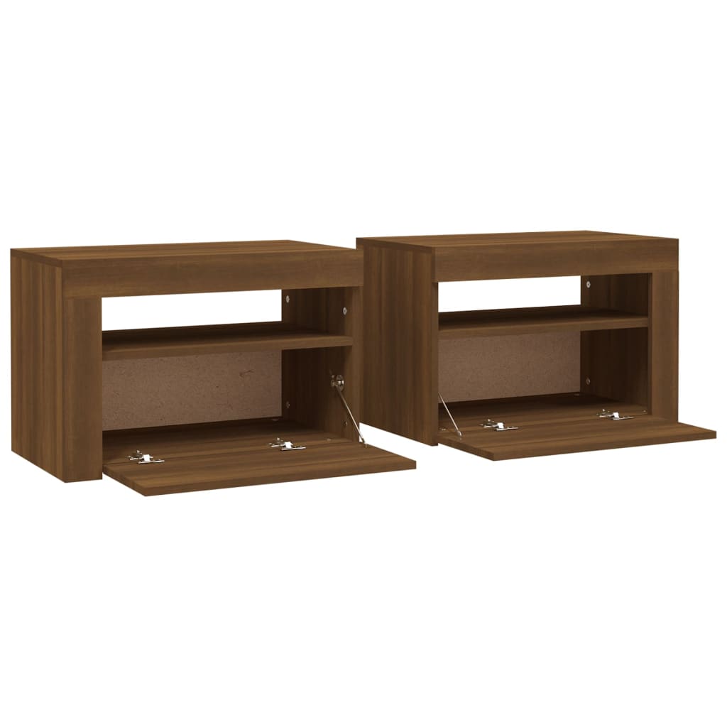 Bedside Cabinets 2 pcs with LEDs Brown Oak 60x35x40 cm