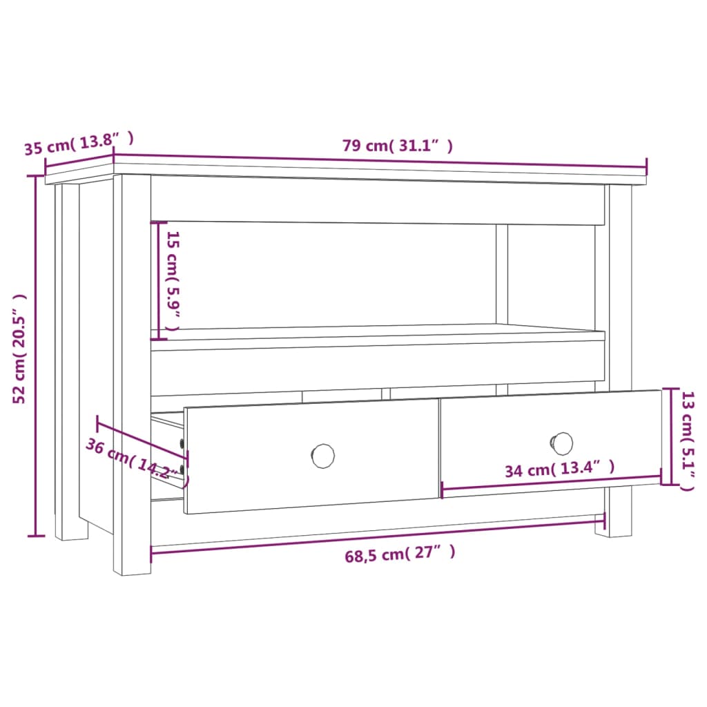 TV Cabinet Grey 79x35x52 cm Solid Wood Pine