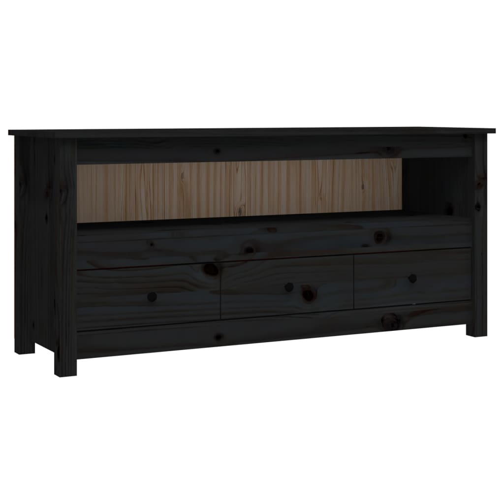 TV Cabinet Black 114x35x52 cm Solid Wood Pine