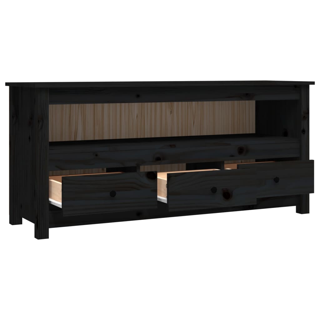 TV Cabinet Black 114x35x52 cm Solid Wood Pine