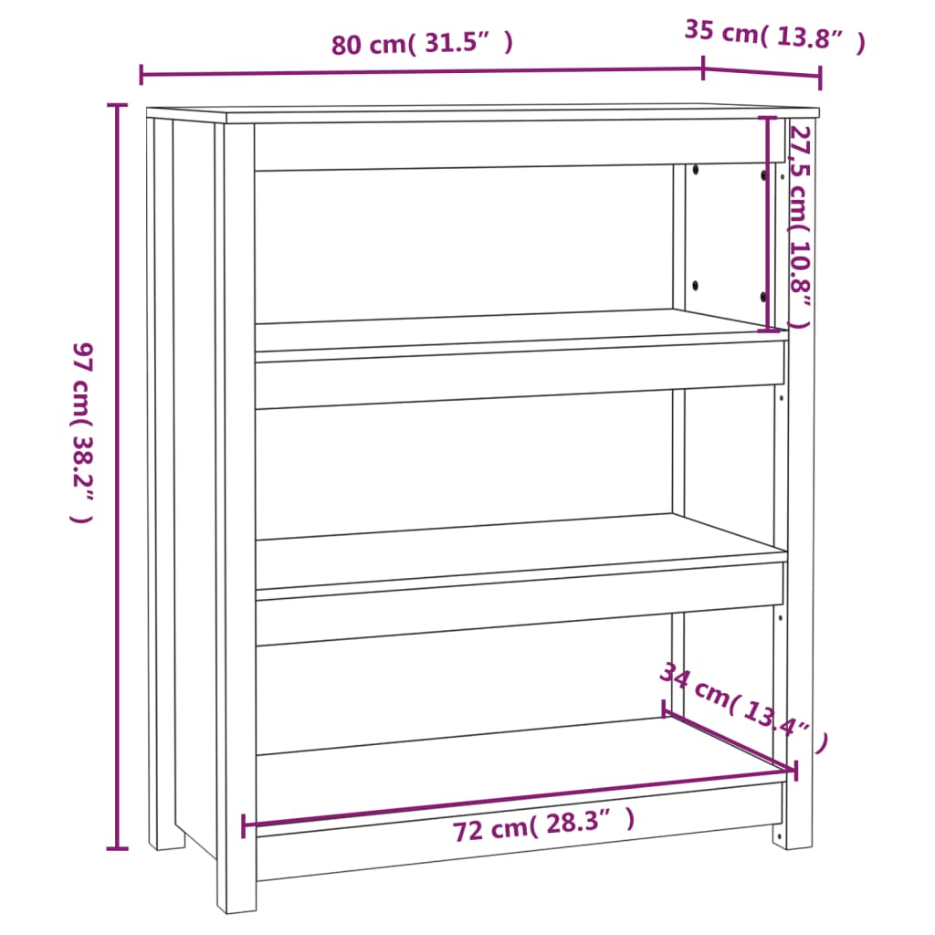 Book Cabinet Grey 80x35x97 cm Solid Wood Pine