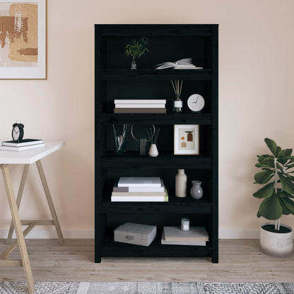 Book Cabinet Black 80x35x154 cm Solid Wood Pine