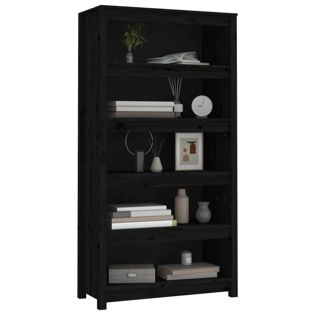 Book Cabinet Black 80x35x154 cm Solid Wood Pine