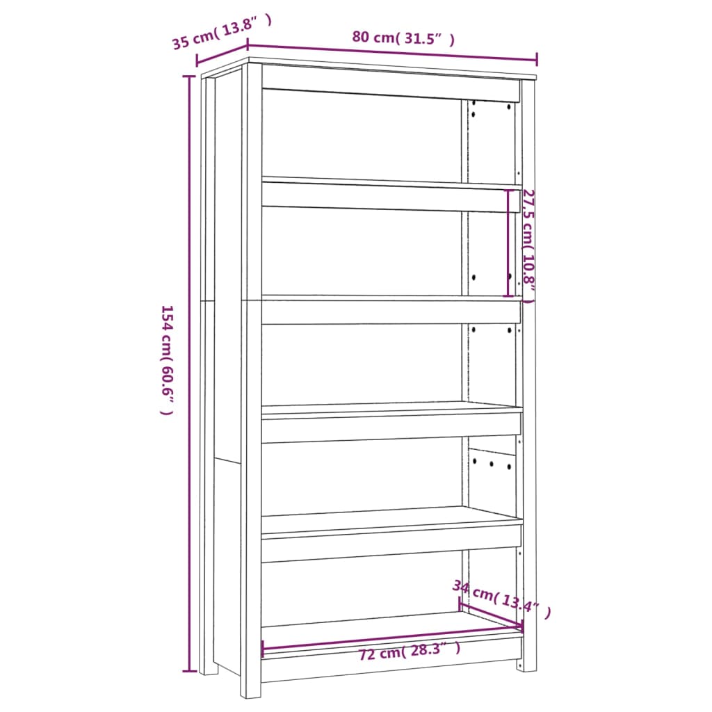 Book Cabinet Black 80x35x154 cm Solid Wood Pine