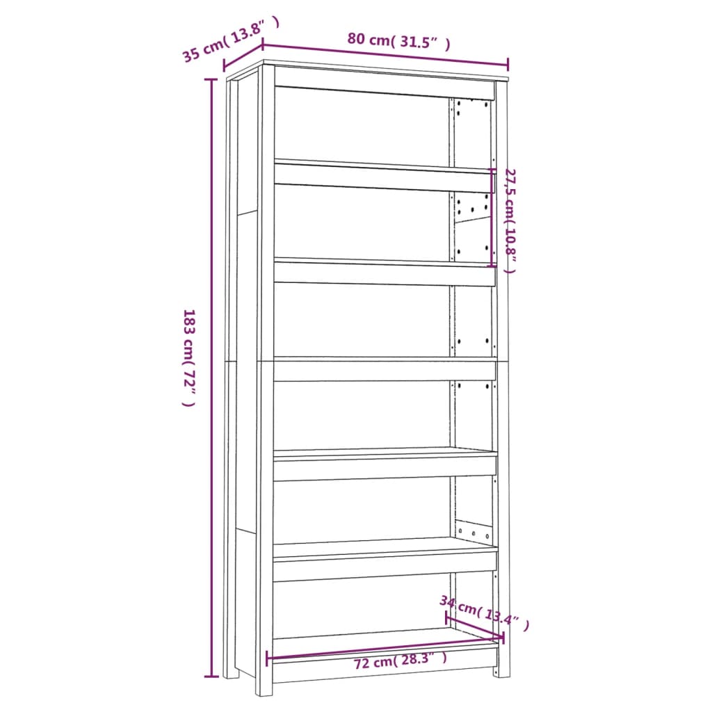 Book Cabinet 80x35x183 cm Solid Wood Pine