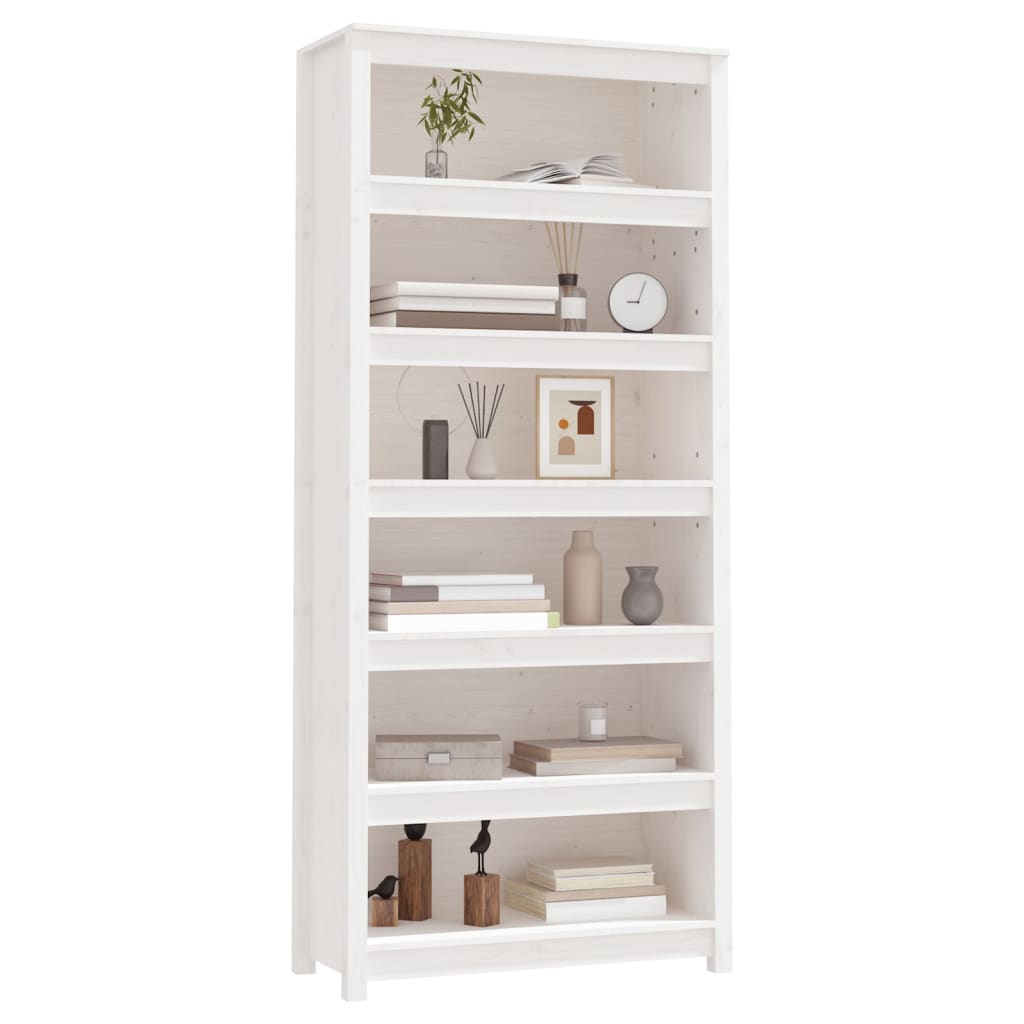 Book Cabinet White 80x35x183 cm Solid Wood Pine