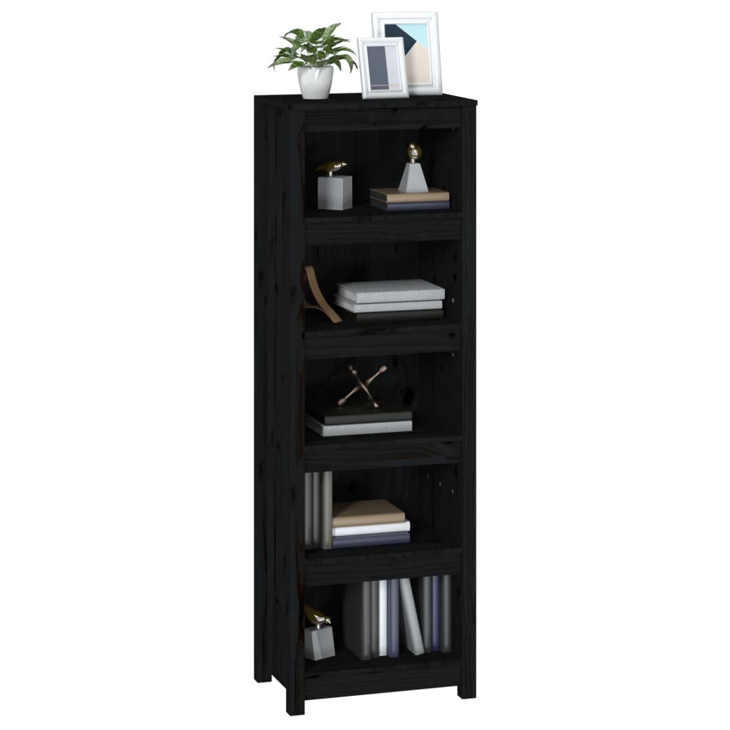 Book Cabinet Black 50x35x154 cm Solid Wood Pine