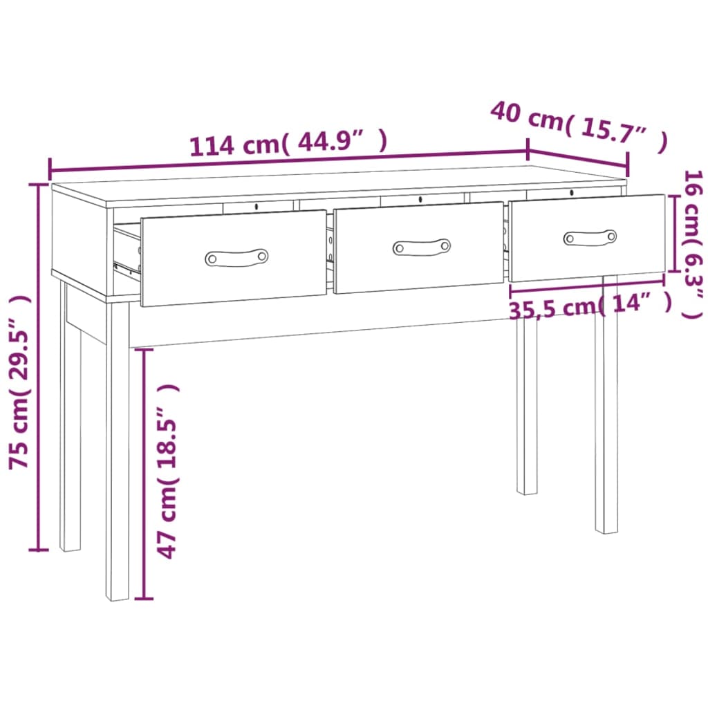 Console Table White 114x40x75 cm Solid Wood Pine