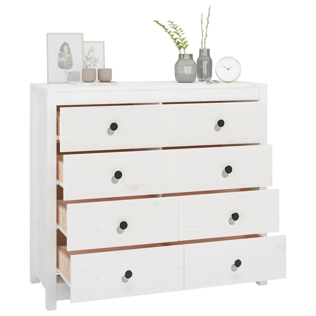 Side Cabinet White 100x40x90 cm Solid Wood Pine