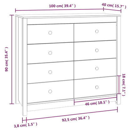 Side Cabinet White 100x40x90 cm Solid Wood Pine