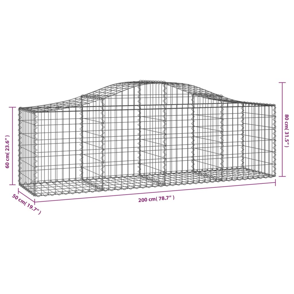 Arched Gabion Baskets 2 pcs 200x50x60/80 cm Galvanised Iron