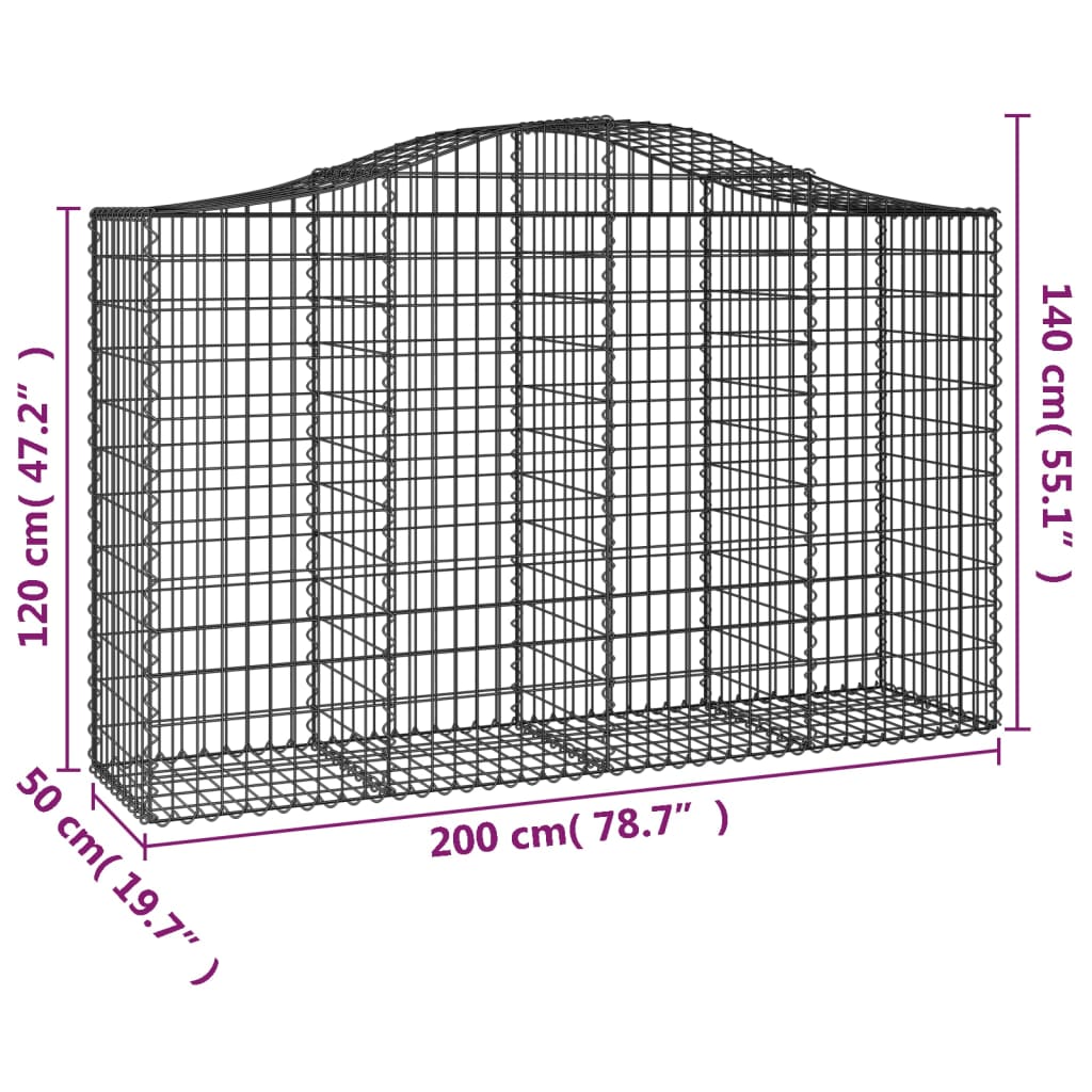 Arched Gabion Baskets 6 pcs 200x50x120/140 cm Galvanised Iron