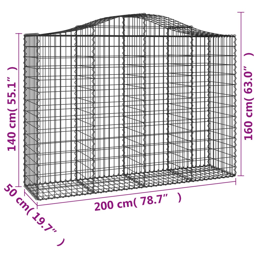 Arched Gabion Baskets 5 pcs 200x50x140/160 cm Galvanised Iron