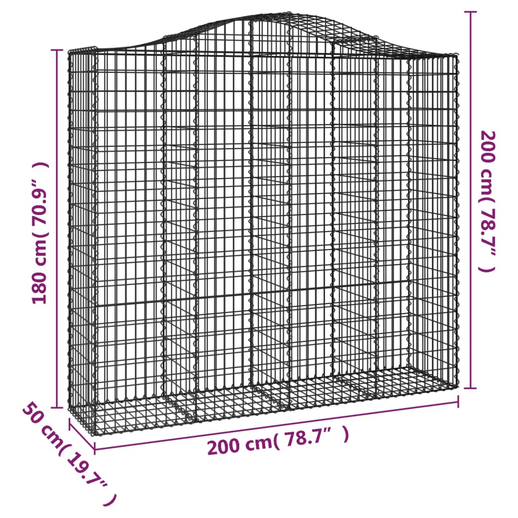 Arched Gabion Baskets 5 pcs 200x50x180/200 cm Galvanised Iron