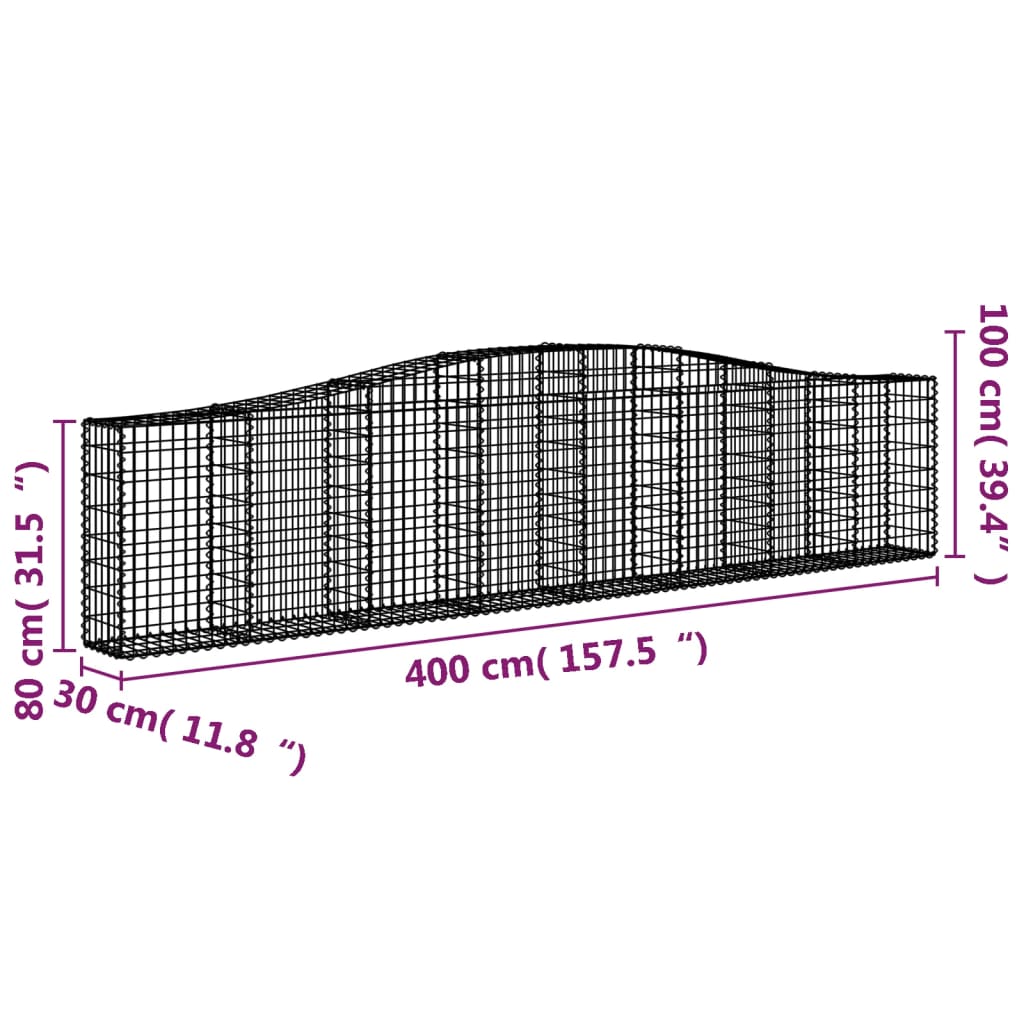 Arched Gabion Baskets 5 pcs 400x30x80/100 cm Galvanised Iron