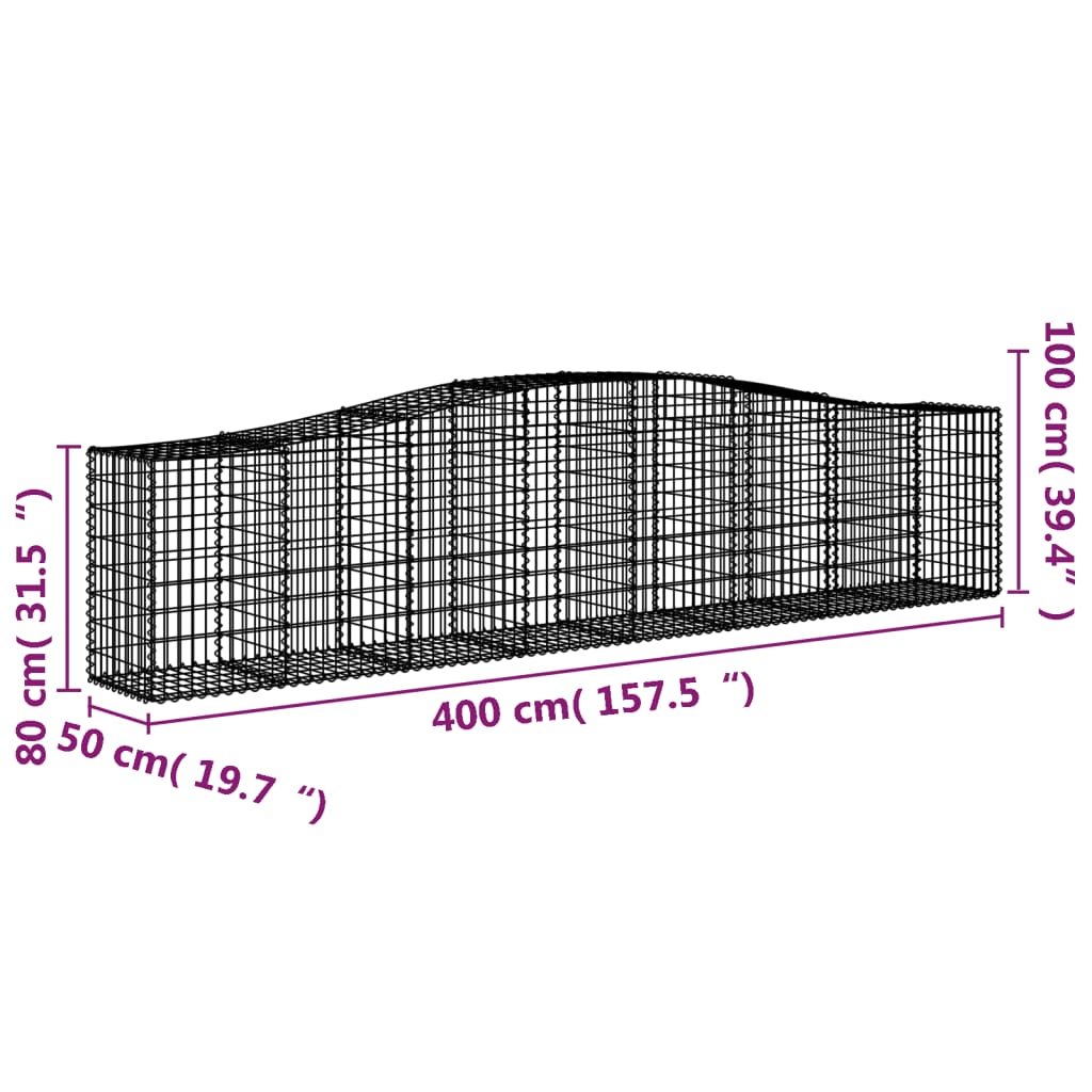 Arched Gabion Baskets 3 pcs 400x50x80/100 cm Galvanised Iron