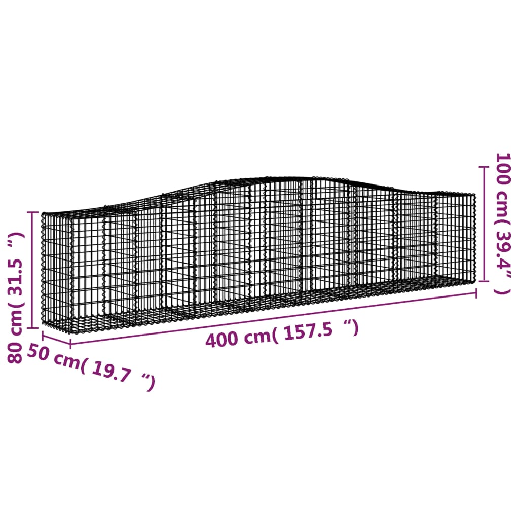 Arched Gabion Baskets 4 pcs 400x50x80/100 cm Galvanised Iron