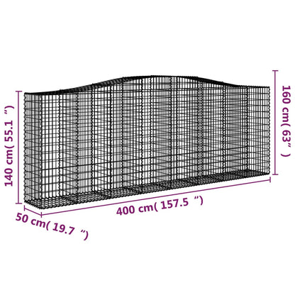 Arched Gabion Baskets 4 pcs 400x50x140/160 cm Galvanised Iron