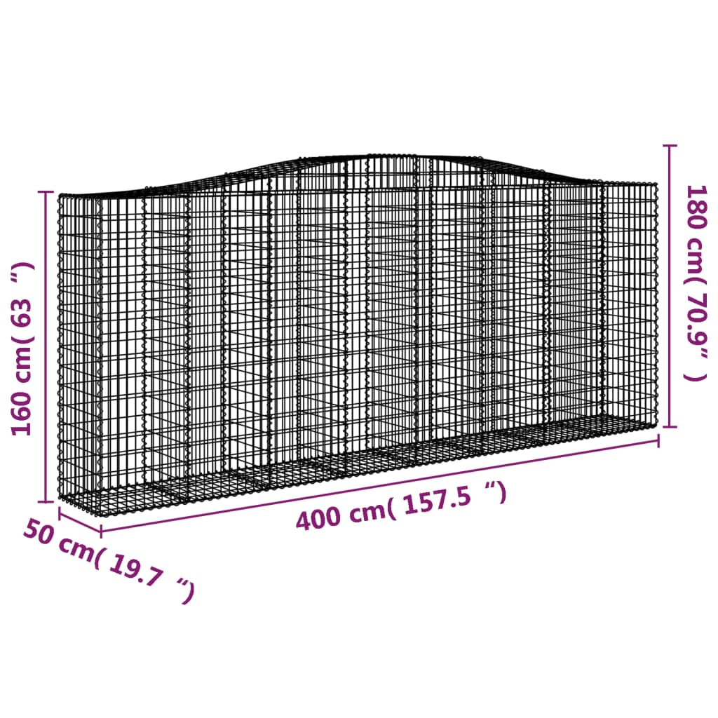 Arched Gabion Baskets 3 pcs 400x50x160/180 cm Galvanised Iron