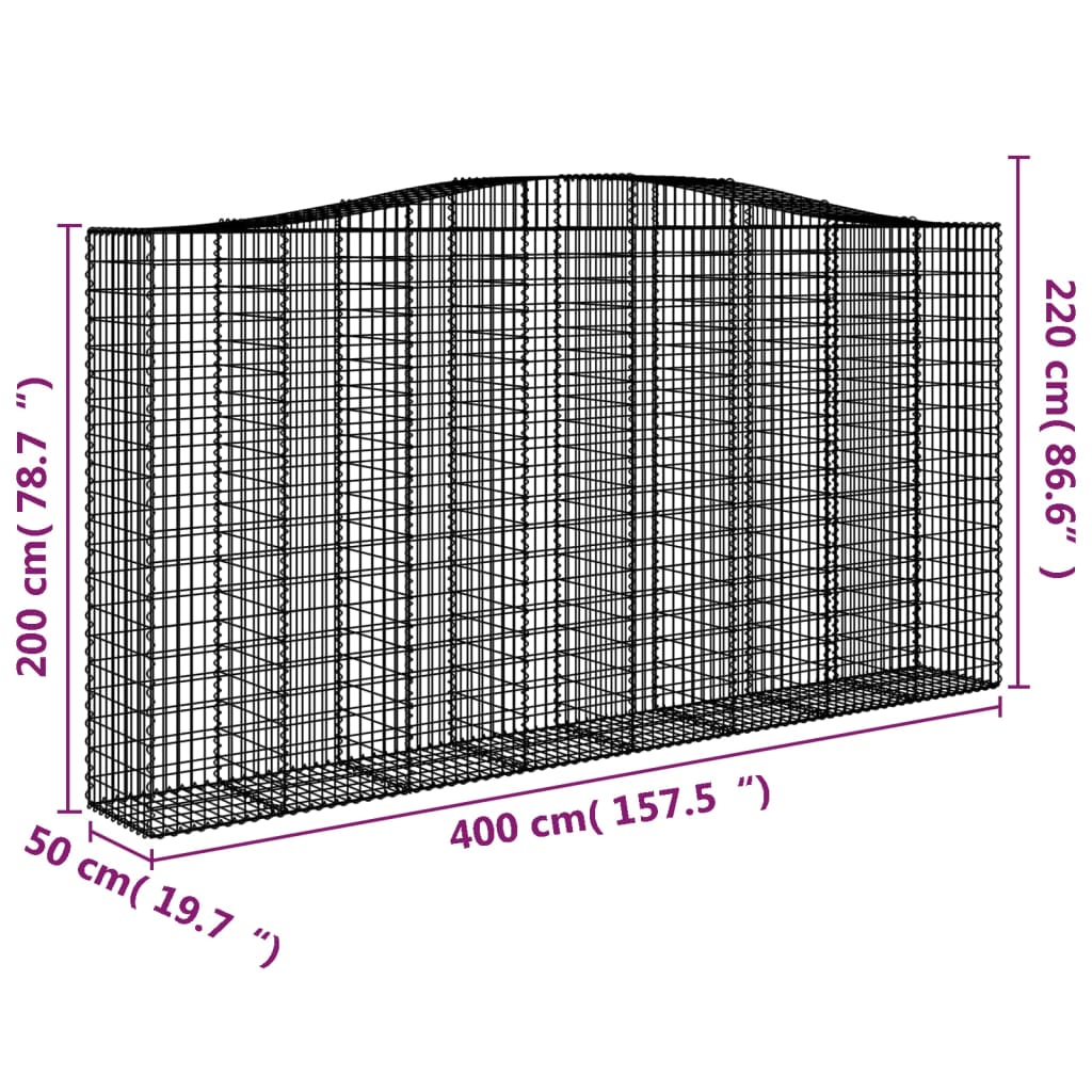 Arched Gabion Baskets 7 pcs 400x50x200/220 cm Galvanised Iron