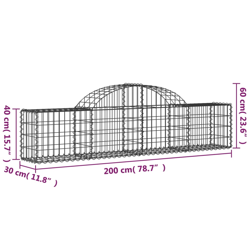 Arched Gabion Baskets 4 pcs 200x30x40/60 cm Galvanised Iron