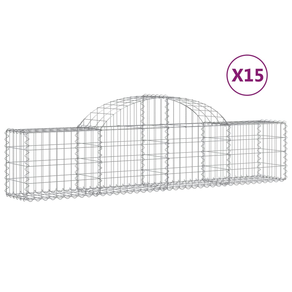 Arched Gabion Baskets 15 pcs 200x30x40/60 cm Galvanised Iron