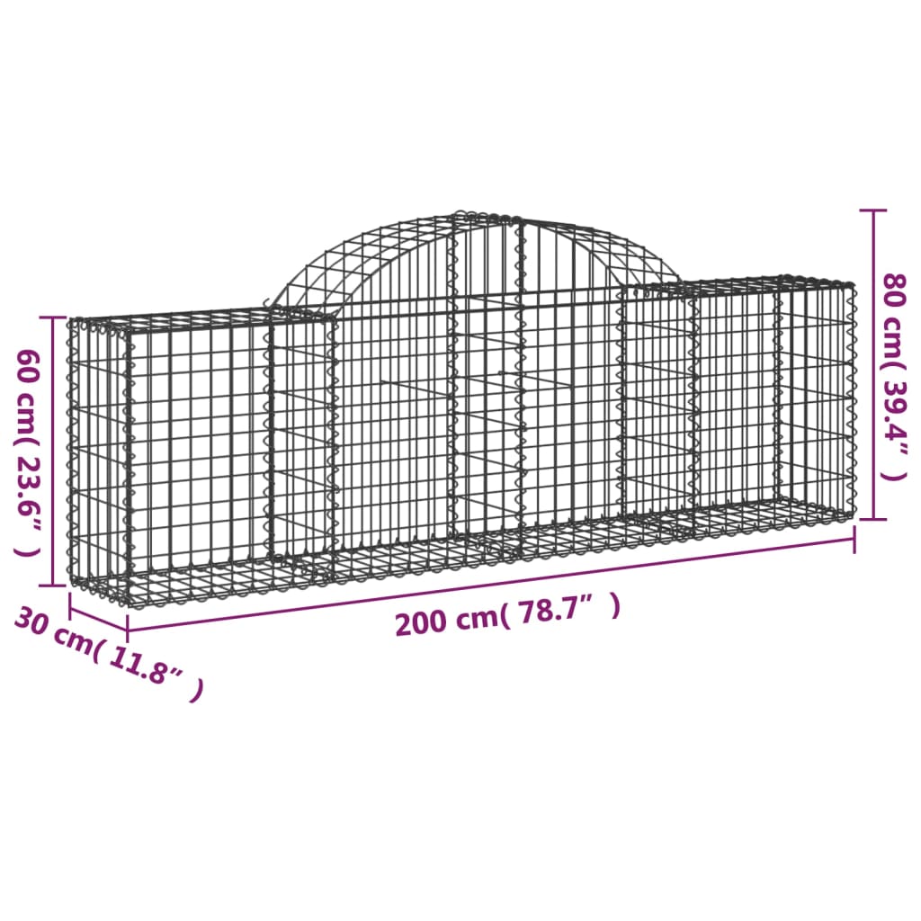 Arched Gabion Baskets 10 pcs 200x30x60/80 cm Galvanised Iron