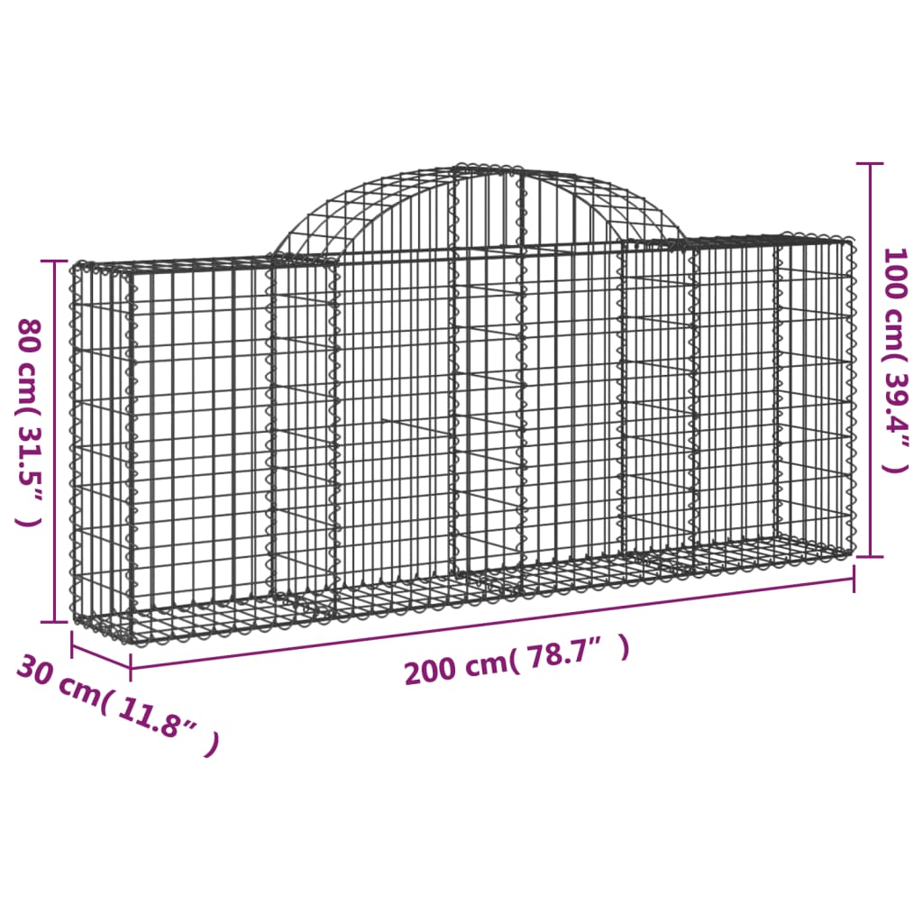 Arched Gabion Baskets 10 pcs 200x30x80/100 cm Galvanised Iron