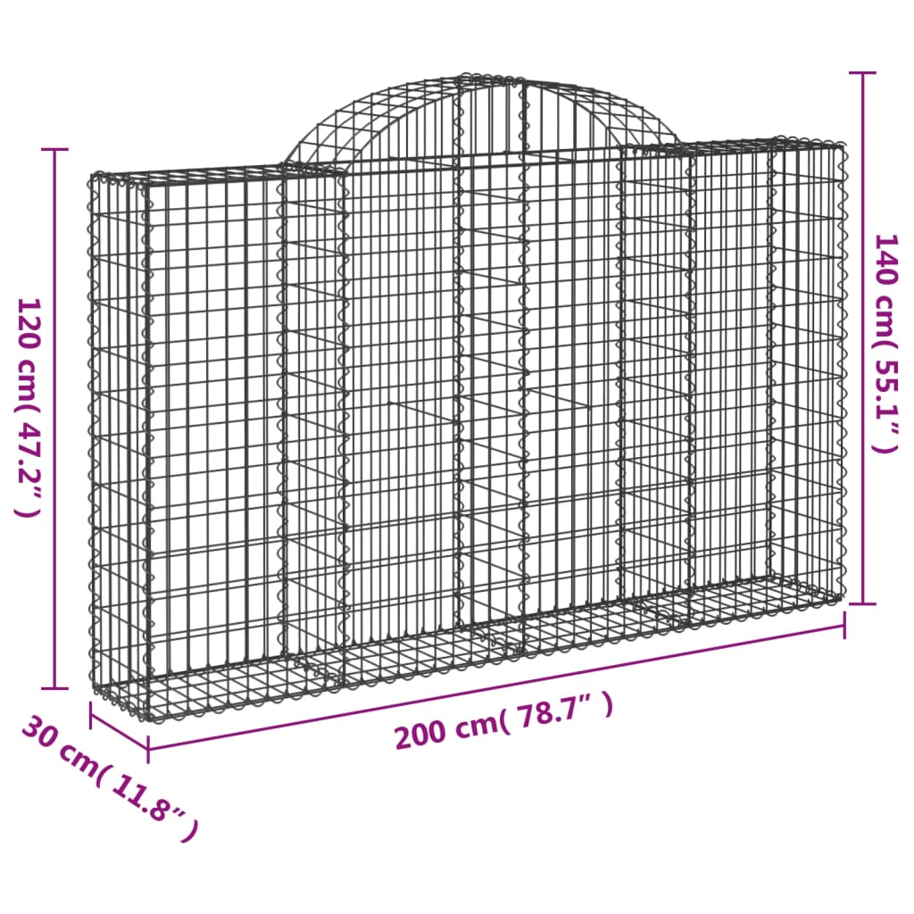 Arched Gabion Baskets 11 pcs 200x30x120/140 cm Galvanised Iron