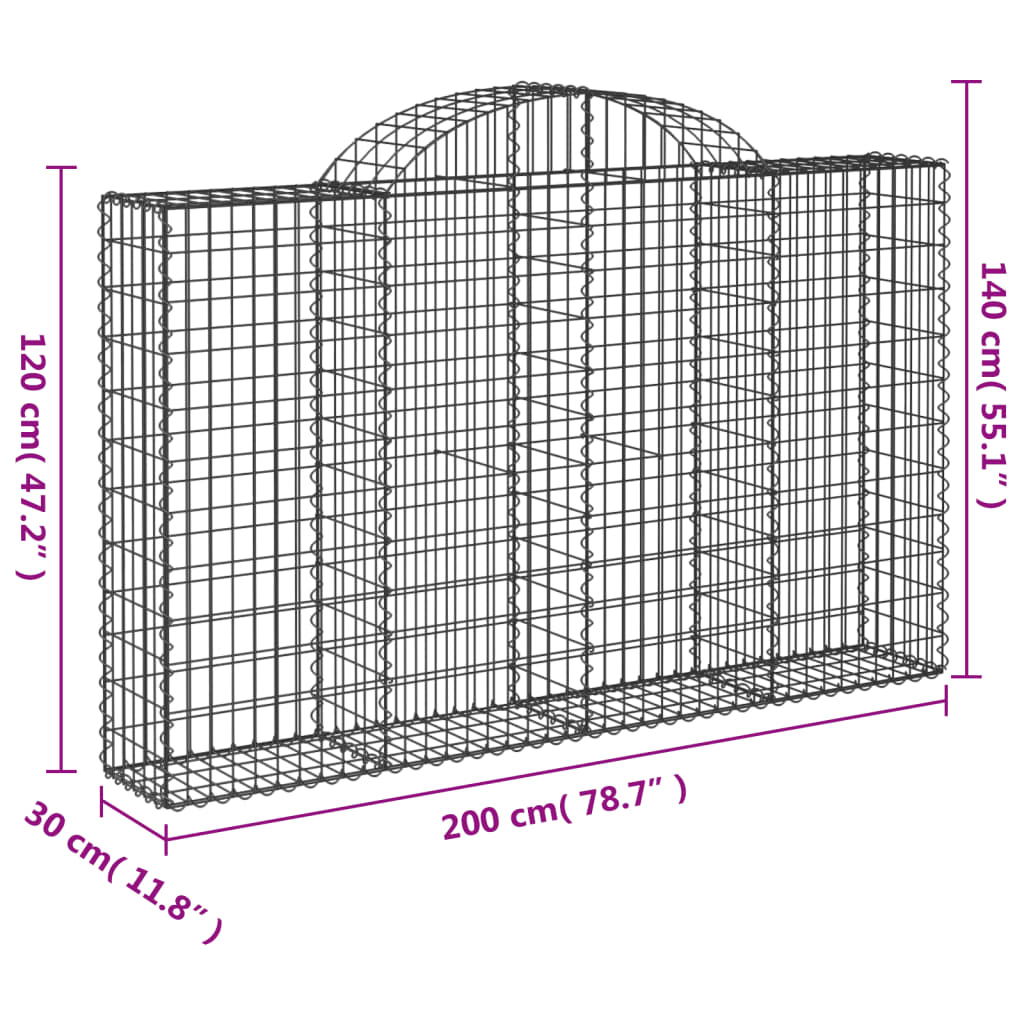 Arched Gabion Baskets 18 pcs 200x30x120/140 cm Galvanised Iron