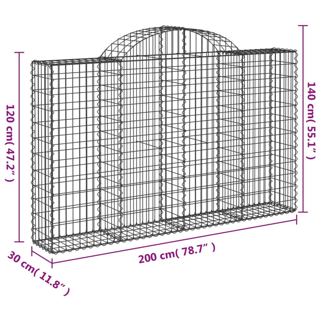 Arched Gabion Baskets 30 pcs 200x30x120/140 cm Galvanised Iron