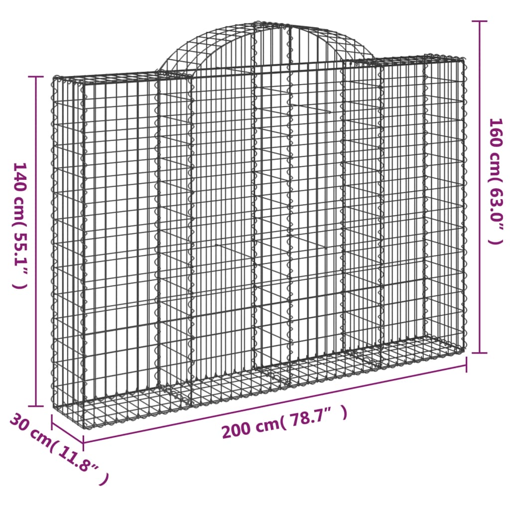 Arched Gabion Baskets 12 pcs 200x30x140/160 cm Galvanised Iron