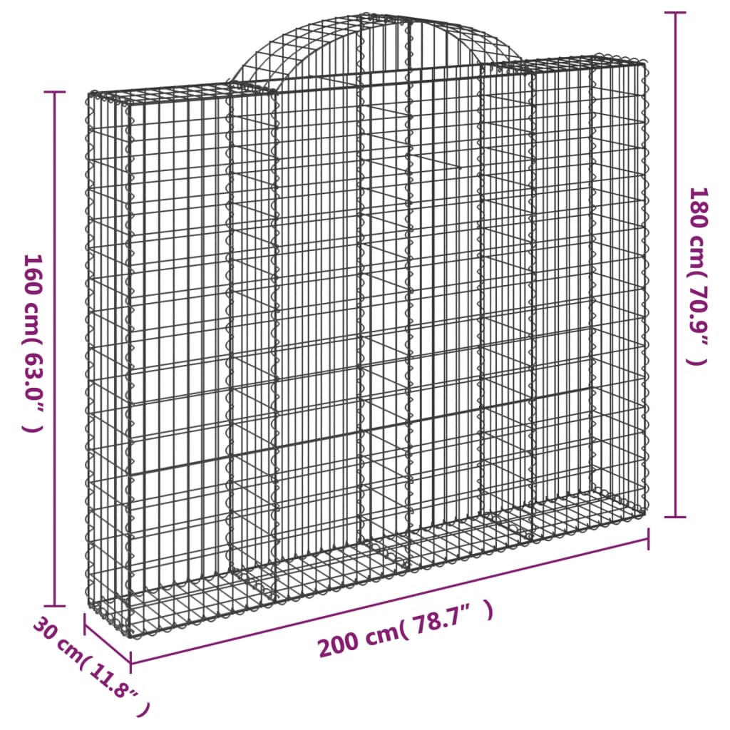 Arched Gabion Baskets 7 pcs 200x30x160/180 cm Galvanised Iron