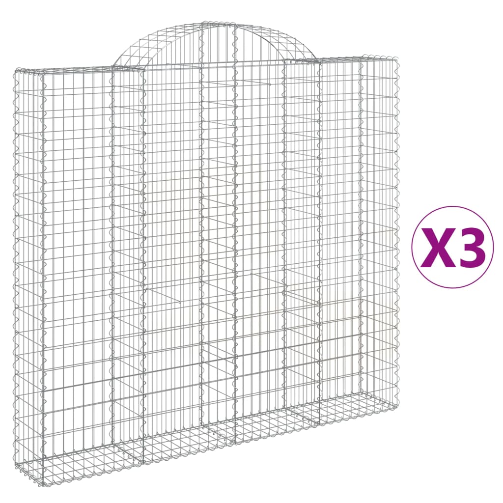 Arched Gabion Baskets 3 pcs 200x30x180/200 cm Galvanised Iron